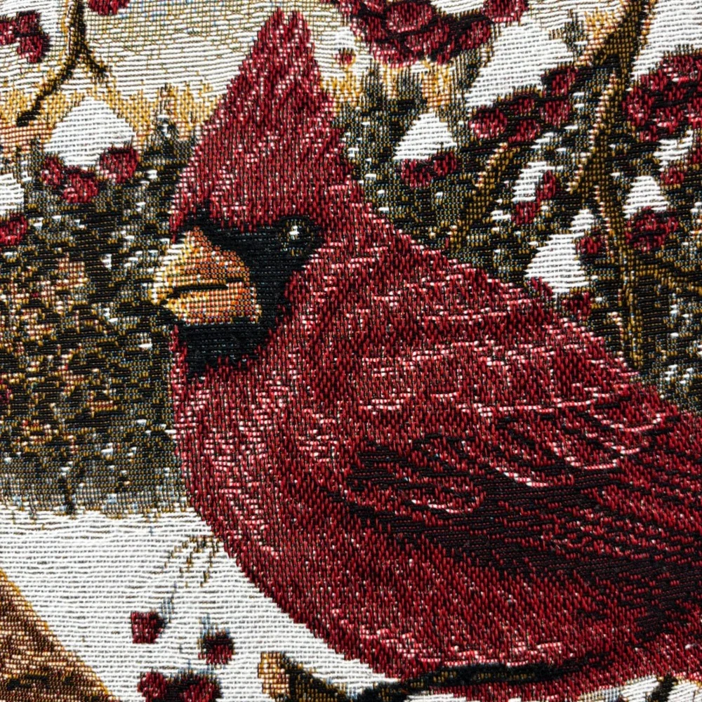 Winter Cardinal Woven Tapestry Throw Pillow Red Bird Holiday Decor 12.5x12.5
